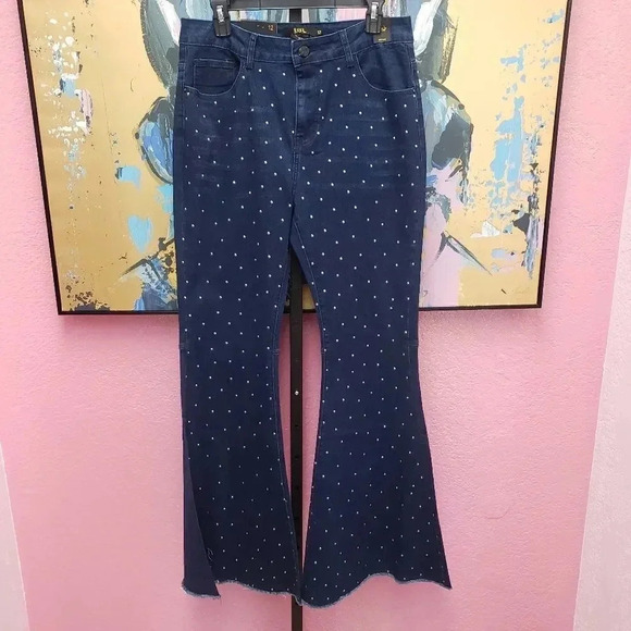 L & B Dark Studded Flare Jeans - Picture 1 of 5